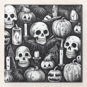 Posavasos De Vidrio Ropa de calabaza y tintas de cráneo de Halloween