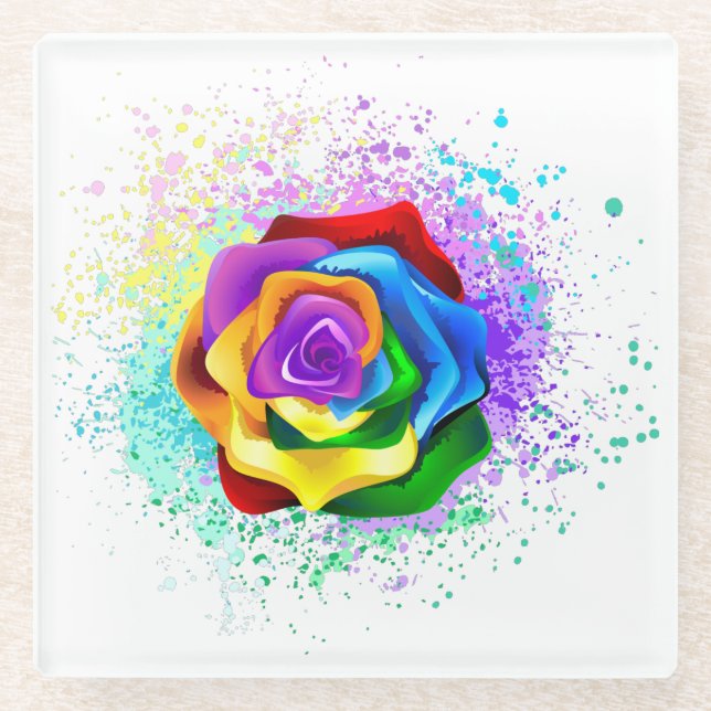 Posavasos De Vidrio Rosa arcoiris colorido (Anverso)