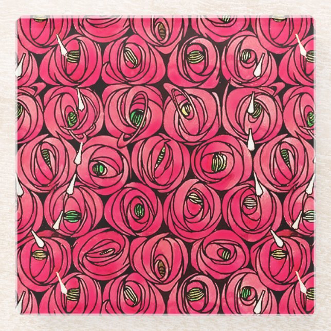 Posavasos De Vidrio Rosa Art Nouveau Rennie Macintosh Graphic (Anverso)