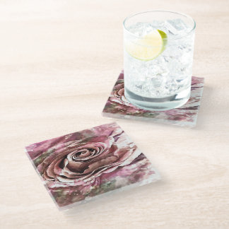 Posavasos De Vidrio Rosa artístico de la niebla de coral y desierto qu