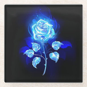 Posavasos De Vidrio Rosa azul en llamas