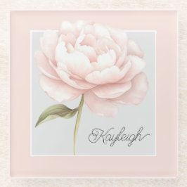 Posavasos De Vidrio Rosa Blanca Bonita Flor Personalizada