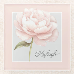 Posavasos De Vidrio Rosa Blanca Bonita Flor Personalizada