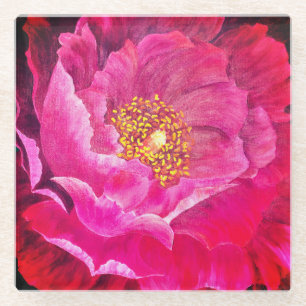 Posavasos De Vidrio Rosa de cactus rosado de la escayola de vidrio