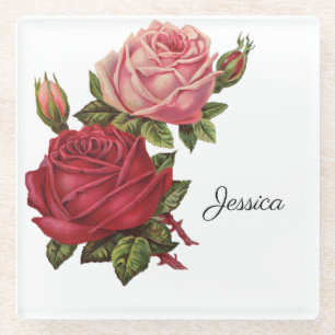 Posavasos De Vidrio Rosa de época con nombre