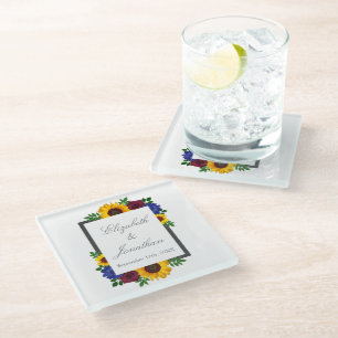 Posavasos De Vidrio Rosa de Girasol Floral Boda