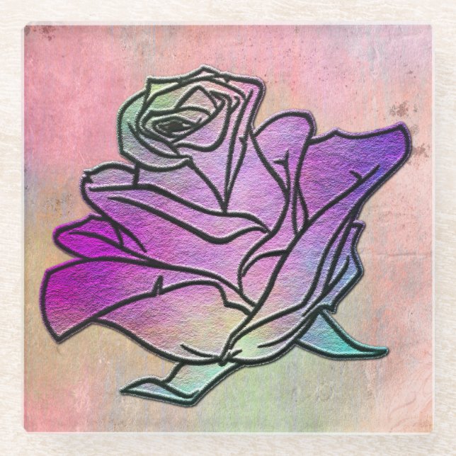 Posavasos De Vidrio Rosa de Vidrio Teñido (Anverso)