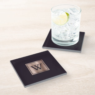 Posavasos De Vidrio Rosa Dorado Monograma Grosella Negra Púrpura
