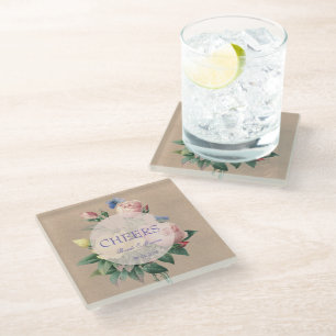 Posavasos De Vidrio Rosa inglés Mariposa Jardín Bodas Saludos