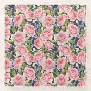 Posavasos De Vidrio Rosa inglesa rosa: acuarela oscura