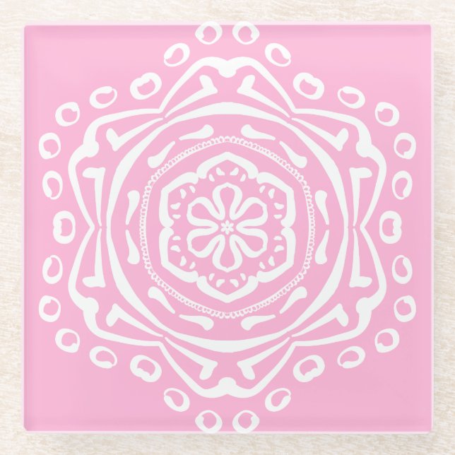 Posavasos De Vidrio Rosa Mandala (Anverso)