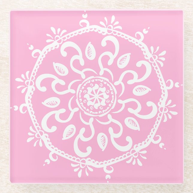 Posavasos De Vidrio Rosa Mandala (Anverso)