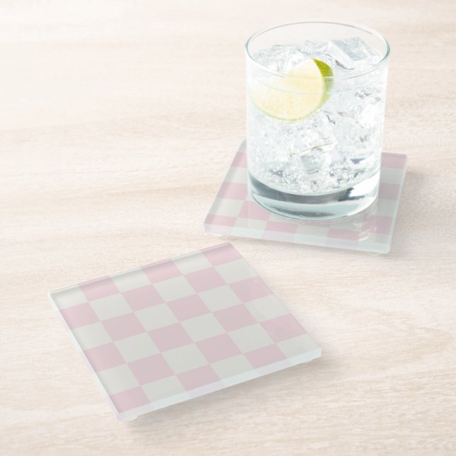 Posavasos De Vidrio Rosa Moderno Cuadros Blancos (Angular)