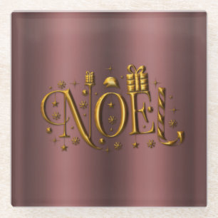 Posavasos De Vidrio Rosa Navidades de oro Noel