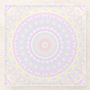 Posavasos De Vidrio Rosa Pastel, Amarillo, Kaleidoscopio Azul