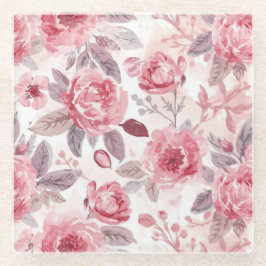Posavasos De Vidrio Rosa Peonía Rosa Acuarela Jardín Floral