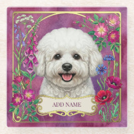 Posavasos de vidrio rosa personalizado Bichon Fris