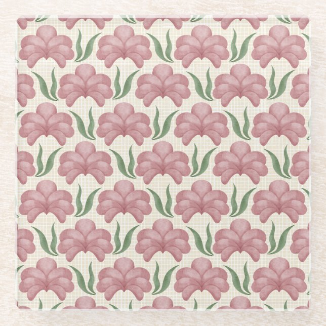Posavasos De Vidrio Rosa Polvorienta Flora (Anverso)