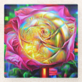 Posavasos De Vidrio Rosa psicodélico arcoiris