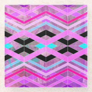 Posavasos De Vidrio Rosa púrpura y rayas geométricas cruzadas acuática