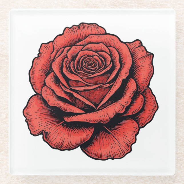 Posavasos De Vidrio Rosa Roja (Anverso)