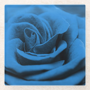 Posavasos De Vidrio Rosa roja azul de cerca, belleza macro.