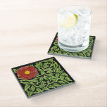 Posavasos De Vidrio Rosa Roja De Morgan<br><div class="desc">William de Morgan,  uno de los diseñadores del negocio de diseño de William Morris,  creó este diseño de azulejos de cerámica de un Rosa y viñas y hojas</div>