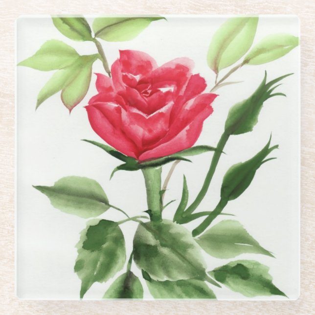 Posavasos De Vidrio Rosa rojo (Anverso)