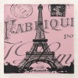 Posavasos De Vidrio rosa romántico francés vintage París torre Eiffel