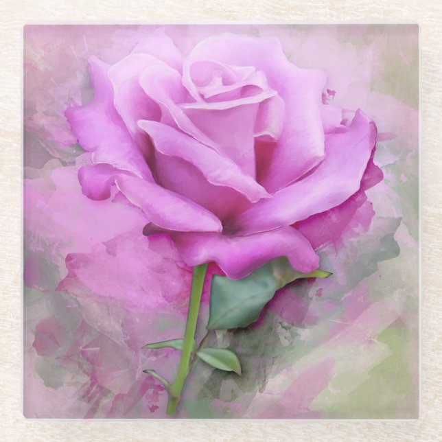 Posavasos De Vidrio Rosa rosa (Anverso)