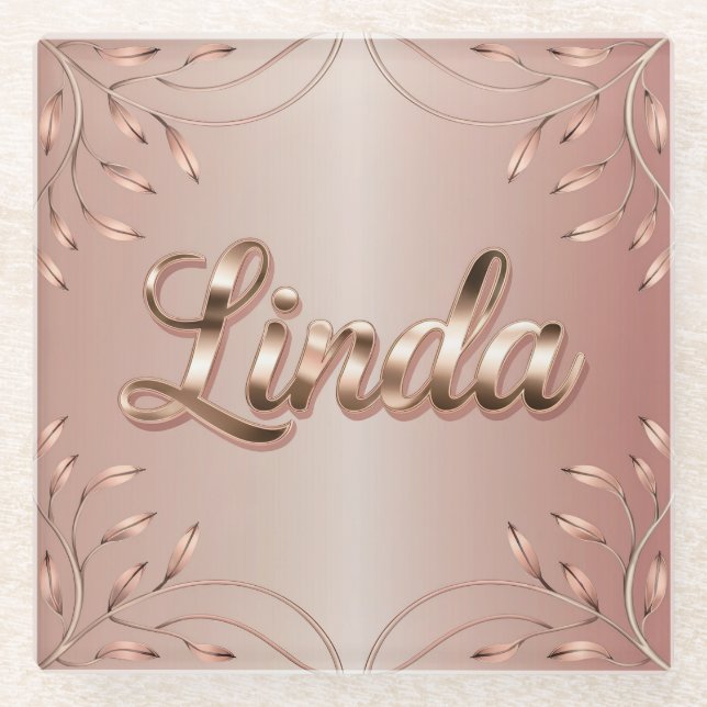 Posavasos De Vidrio Rosa Rosa Gold Linda Coaster (Anverso)