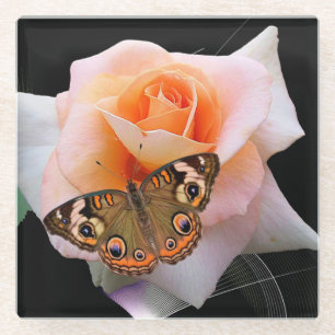 Posavasos De Vidrio Rosa rosa y rosa con mariposa Buckeye