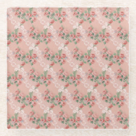 Posavasos De Vidrio Rosa rosa y rosa de color negro y vintage del patr