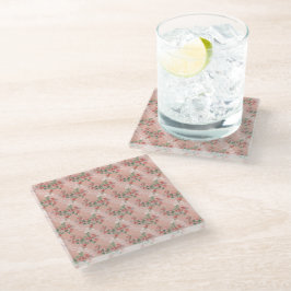 Posavasos De Vidrio Rosa Rosada y Patrón de Encaje Vintage