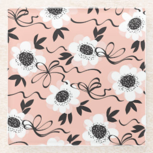 Posavasos De Vidrio Rosas abstractas, colores pálidos, patrón vintage.