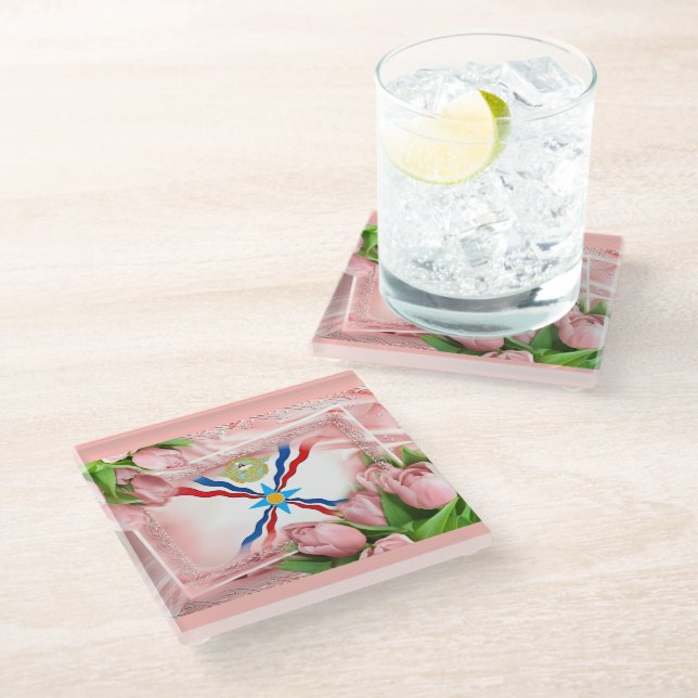 Posavasos De Vidrio Rosas asirios Glass Coaster (Angular)