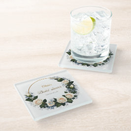 Posavasos De Vidrio Rosas Blancas y Aliento de Bebé Azul