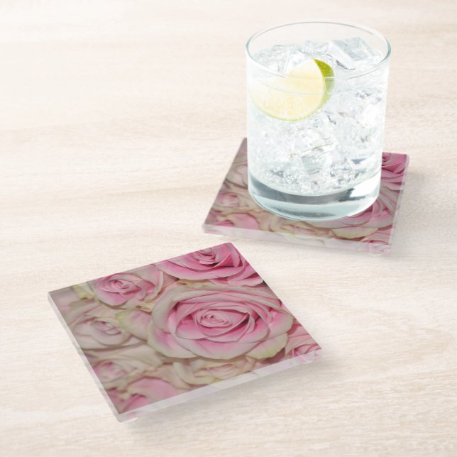 Posavasos De Vidrio Rosas crema rosadas románticas (Angular)