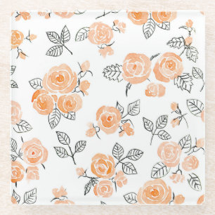 Posavasos De Vidrio Rosas de acuarela: fondo blanco de tinta