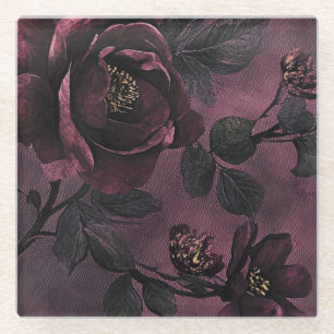Posavasos De Vidrio Rosas elegantes románticas y florales vintage oscu