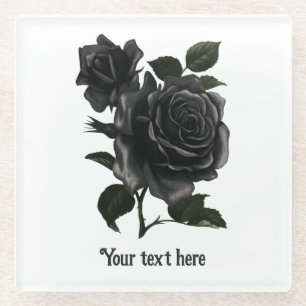 Posavasos De Vidrio Rosas Negras Góticas Vintage Personalizadas