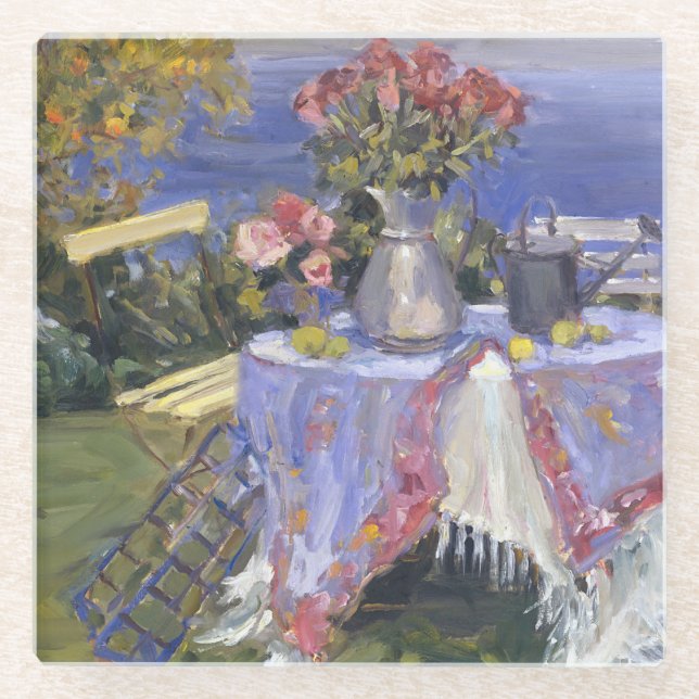 Posavasos De Vidrio Rosas por el mar (Anverso)