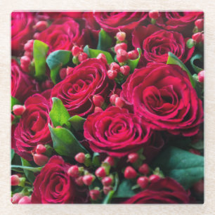 Posavasos De Vidrio Rosas rojos