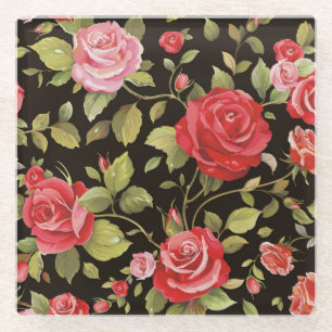 Posavasos De Vidrio Rosas rosadas: elegante patrón floral.