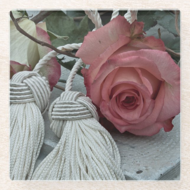 Posavasos De Vidrio Rosas y yeso (Anverso)