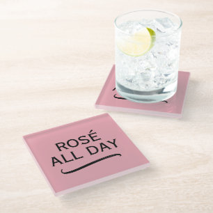 Posavasos De Vidrio Rosé todo el día elegante cojín de vaso de bebida 