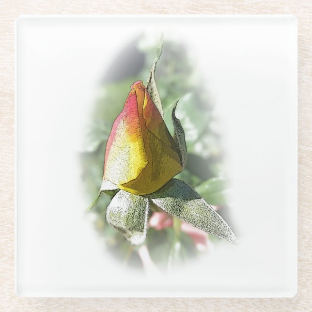 Posavasos De Vidrio rosebudo rosa amarillo (Anverso)