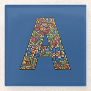 Posavasos De Vidrio Rosemaling noruego Coaster inicial Noruega