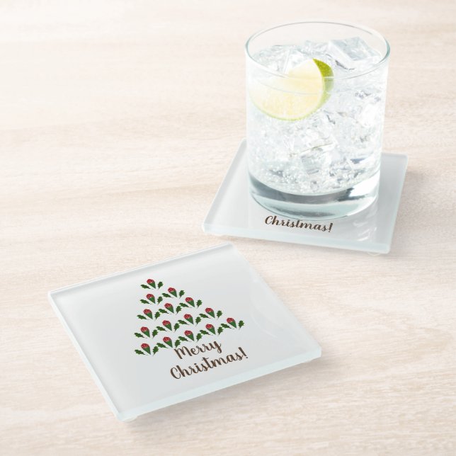 Posavasos De Vidrio Roses rojos y Navidades de árboles de Navidad Gree (Angular)