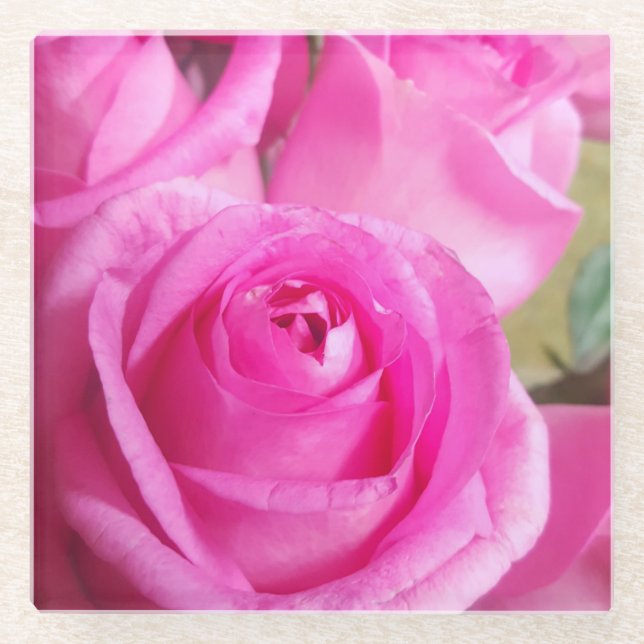 Posavasos De Vidrio Roses rosadas vibrantes (Anverso)